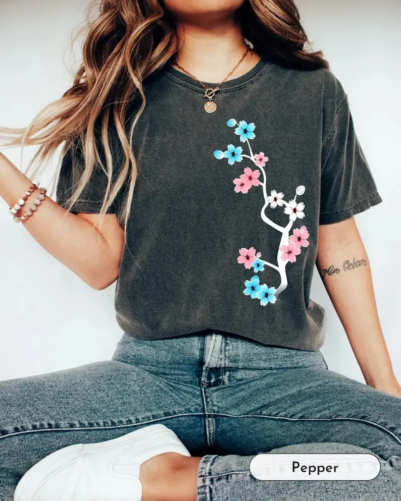 Comfort Colors Dark Sakura Trans Shirt, Trans Pride Tee, Subtle Trans Pride, Cute Trans Tee, Trans Gift