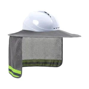 OPSETER Hard Hat Sun Shade Visor High Visibility Full Brim Neck Shield with Reflective Strip Breathable Mesh Safety Helmet Accessories for Construction Outdoor Work Summer UV Protection Cooling
