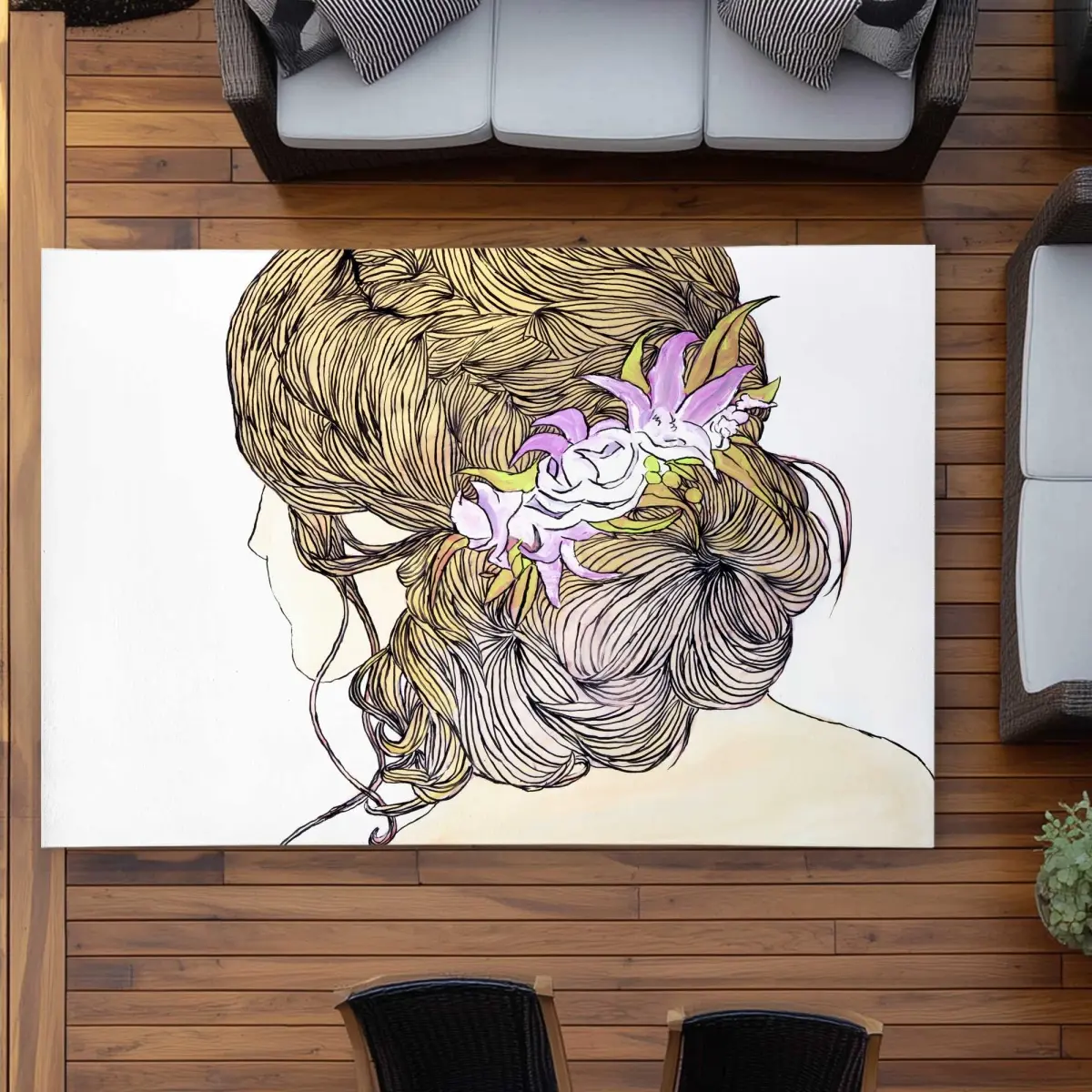 Begin Home Decor C1ROAR57F1KXD1 5 x 7 ft. Blond Woman with Flowers - Figurative Outdoor Rectangle Area Rug