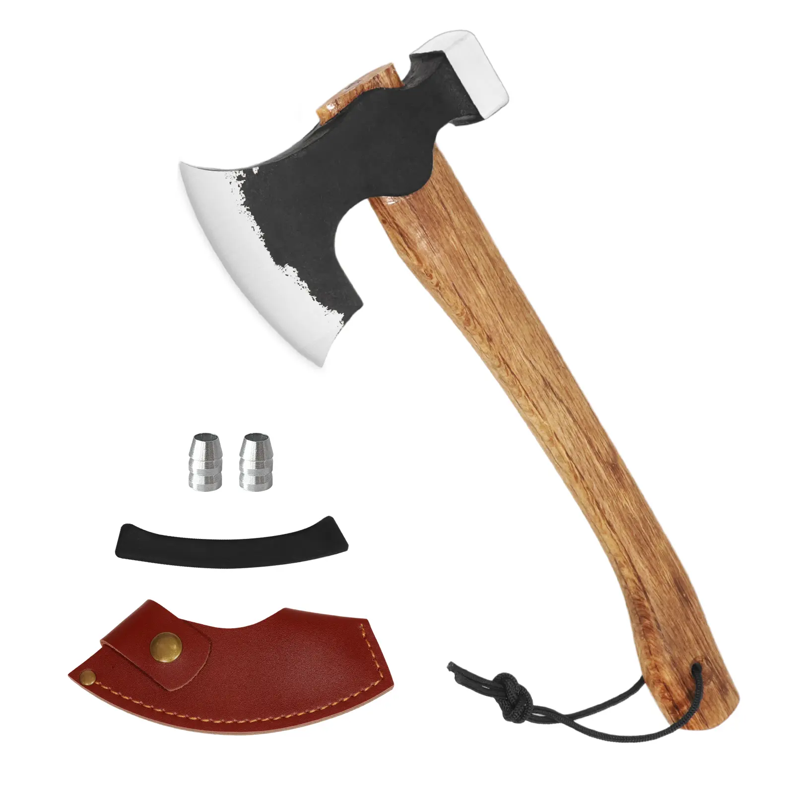 14.4" Hatchet, Camping Axe, Survival Axe with Sheath, Bushcraft Hatchet with Carbon Steel and Wooden Handle for Wood Chopping – Perfect for Outdoor Survival and Adventures
