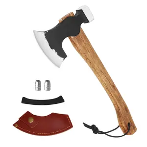 14.4" Hatchet, Camping Axe, Survival Axe with Sheath, Bushcraft Hatchet with Carbon Steel and Wooden Handle for Wood Chopping – Perfect for Outdoor Survival and Adventures