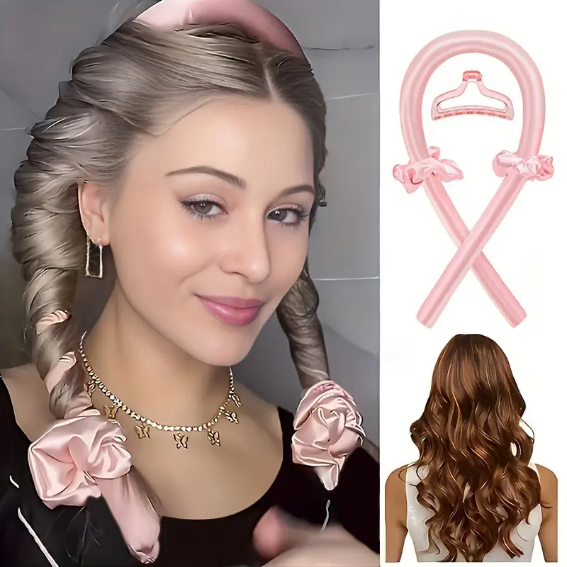 Non-Thermal Curling Iron Set, Silk Night Roller, Non-Thermal Curler with Head End Design, Reusable Manual Hair Curler, Quick Natural Curling, Heatless Curling Set, Heatless Styling Tools, Heatless Curls Overnight