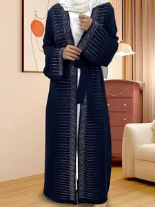 Women's Embroidered Abaya without Hijab, Modest Casual Long Sleeve Open Front Lounge Dress for Daily Wear, Ladies Sleepwear for All Seasons, Modesty Muslim Clothing, Modest Muslim Outfits