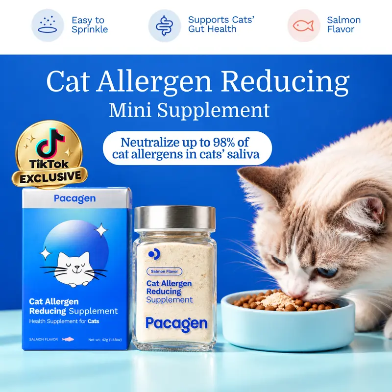 Cat Allergen Reducing Mini Supplement, Salmon Flavor – Neutralizes Up to 98% of Cat Allergens, WhiskerBlock, Prebiotic Fibers & Postbiotics, Easy Sprinkle-on Food, 28-Day Supply