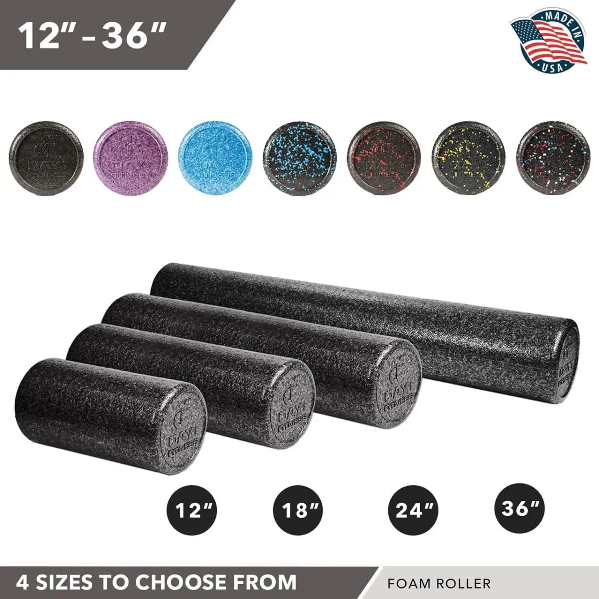 Champion Sports WL12SPKUS 12 in. Functional High-Density Foam Roller - Speckled Texture USA, Sporty Foam Rollers for Muscle Recovery, Fits Various Body Parts