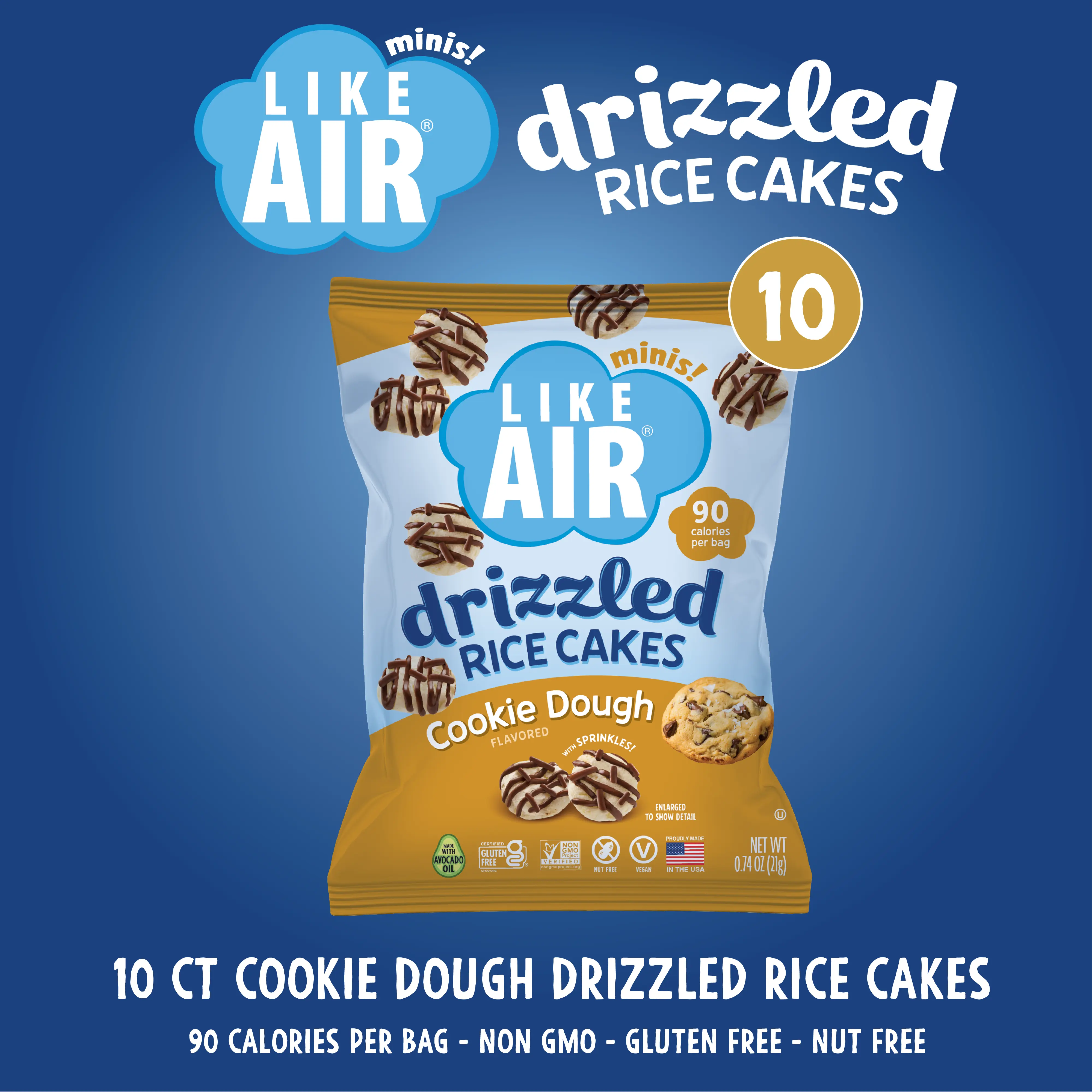 Like Air Single Serve Cookie Dough Drizzled Rice Cakes Pack - 0.74oz, 10 bags