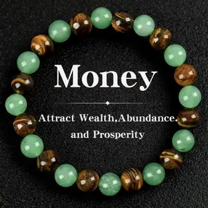 Green Aventurine Tiger Eye Stone Bracelet for Women, High-End 8mm Beaded Elastic Cord Bracelet
