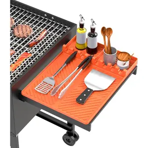 Grill Mat Compatible with ,  Griddle Tools Mat with Drip Pad, Spatula Mat for Outdoor Grill Kitchen Counter (Orange)