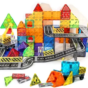 Magnetic Tiles Road Set with Magnet Crane Car Toys, Magnetic Blocks STEM Toys Creativity and Educational Construction Toys Toys for Kids Age 3-6 Birthday Gifts Random Color