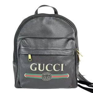 Pre-owned GUCCI Leather Backpacks Black Logo Front Pocket Backpack
