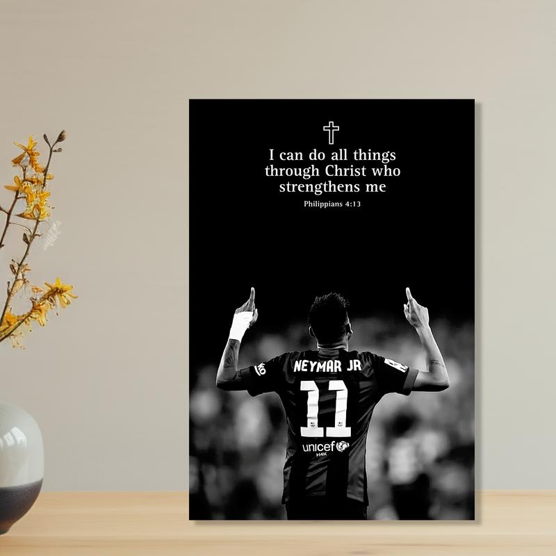 1PC Framed 2D Graphic Design Neymar Football Poster - Suitable for Bedroom, Office, Living Room, Cafe, Bar, Dorm - Fan Inspiration Gift Motivational Football Theme Decoration - Perfect for Football Lovers, Ornaments, Decor, Decoration