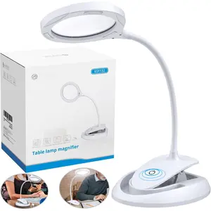 Lighted Magnifying Glass with Stand-USB-C Rechargeable-5X&10X Magnification-4.3" Large Lens-Desk Magnifier Lamp With Clamp & Heavy Base-3 Levels Brightness-Flexible Gooseneck for Reading Crafts