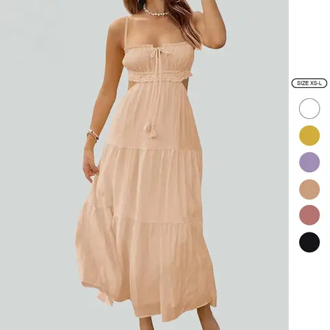 Imily Bela Women's Spaghetti Strap Maxi Dress Summer Sleeveless Side Cut Out Dress Casual Boho Backless Flowy Long Dresses