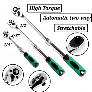 3-Piece 72-Tooth Ratchet Wrench Set, 1/4" 3/8" 1/2" Drive, Extendable Handle, Flexible Head, Quick Release Reversible Socket Wrench with Non-Slip Rubber Grip for Auto Repair & DIY Projects