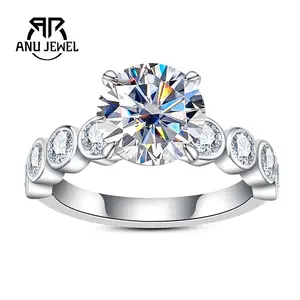 AnuJewel 3CT Moissanite Engagement Ring  D Color Round Cut 925 Sterling Silver Promise Anniversary Rings for Women with Certificate