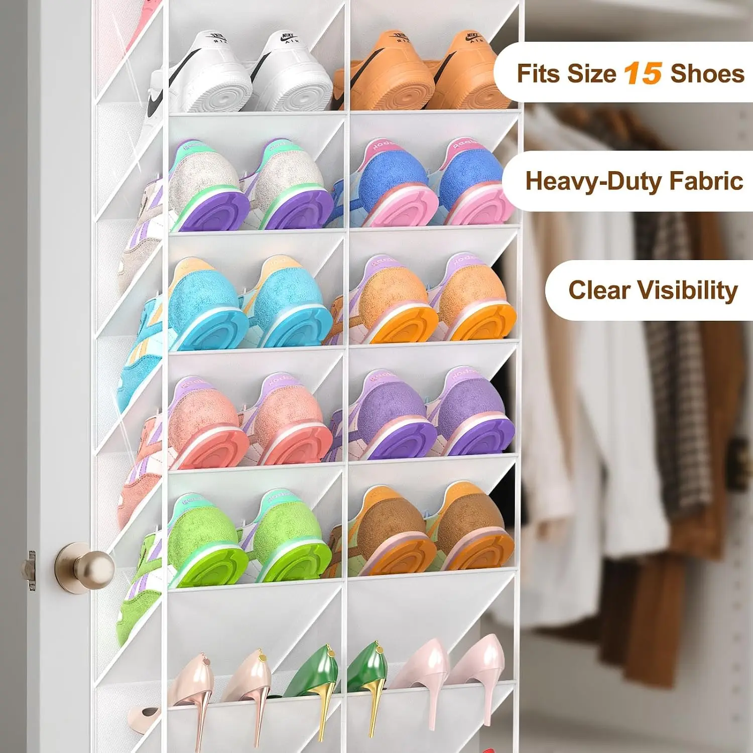 20-30 Pairs Over the Door Shoe Organizer, Clear Pockets Hanging Shoe Storage for Closet, 10-Tier Door Shoes Rack,