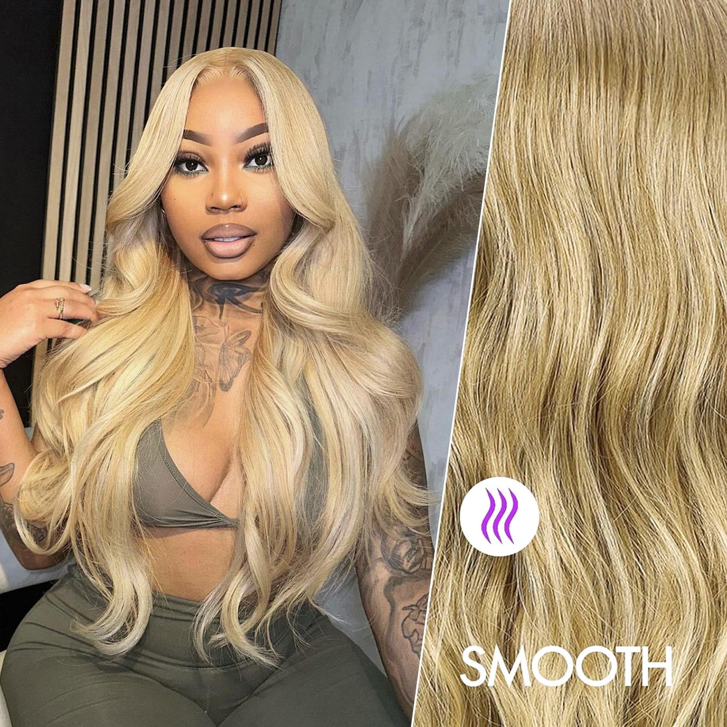 NOIRSAORSA Fashion 613 Transparent Wig Frontal Lace 13x4 Golden Curly Bangs 22-24 inches Lightweight Breathable Glueless Style for Black Women 5-in-1 Set Silky Smooth & Delicate Touch