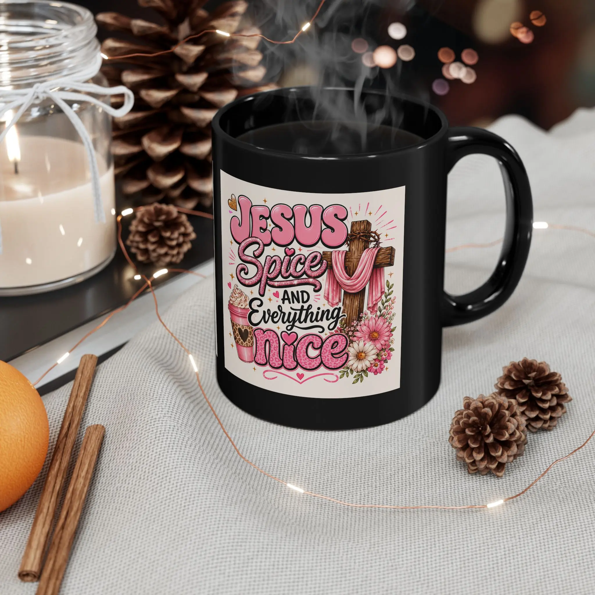 Jesus, Spice and Everything Nice Mug | Coffee Cup, Christian Cross Design