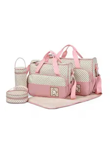 Fresh Polka Dot Rabbit Pattern Baby Bag Set, Multifunctional Diaper Bag, Large Capacity Mommy Bag, Portable Milk Bottle Insulation Pouch, Diaper Changing Pad