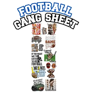 Pro Blanks Premade Football DTF Gang Sheet, 22x60 in Multi-Color Sheets with Vibrant Prints for DIY Specialty Supplies