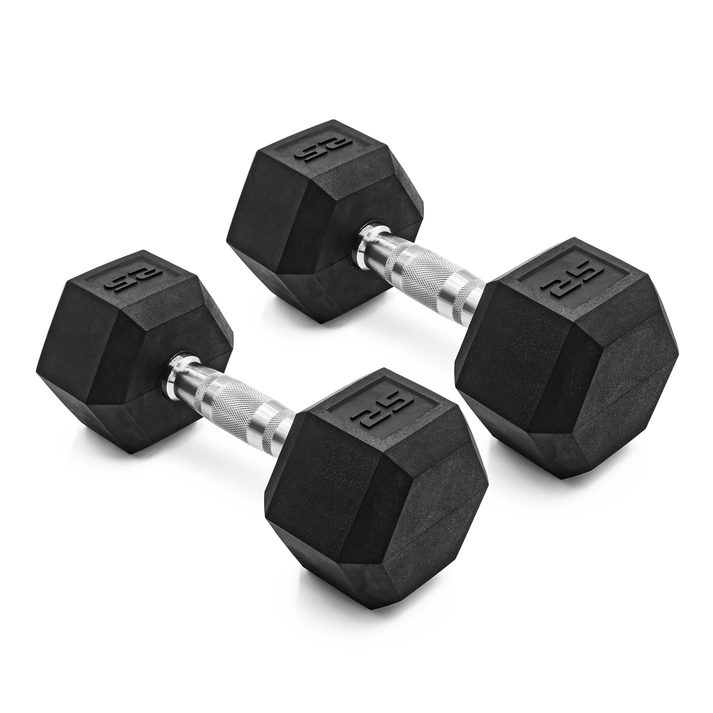 CAP Barbell, 25lb Coated Rubber Hex Dumbbell, Pair (No-Roll Design, Ergonomic Steel Handle, Durable Coated Weight)