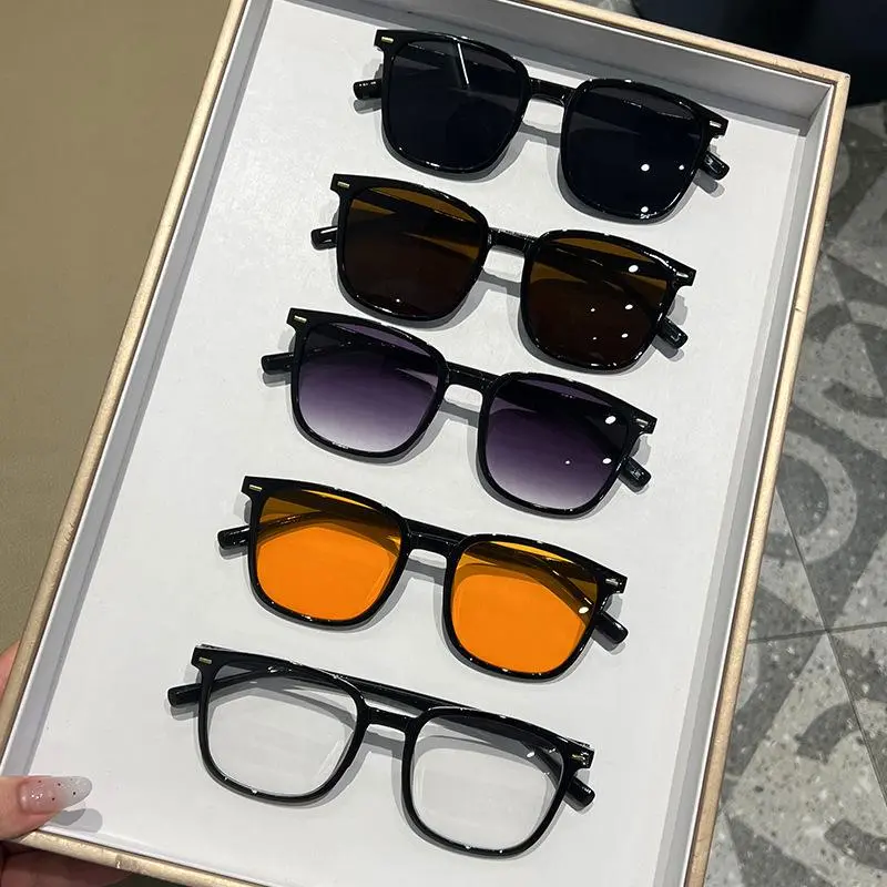 Unisex 5pcs Festival Party Pilot Sunglasses Set - Plastic Frame Eyewear, Large Square & Retro Oval Frames, Double Bridge, Colored Transparent Lenses, Tortoiseshell Style, Party & Travel Accessories
