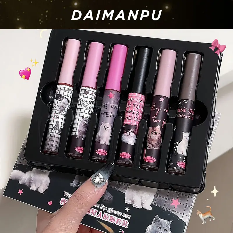 Matte Velvet Lip Mousse and Lipstick Set - Cat-themed - Makeup, Glossy Lipgloss Pack Fluffy Smooth Cosmetic