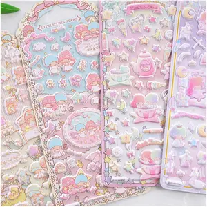Sanrio Series Twin Stars Sponge Stickers, Cartoon 3D Bubble Decals, Girl Hand Account Phone Case Decoration Toy