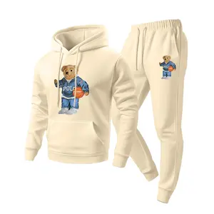 Men's casual hoodie and pants set for spring and autumn, with an adjustable drawstring hood, drawstring waist pants, and printed design. Suitable for everyday casual wear, comfortable and versatile.