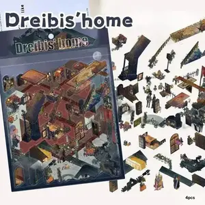 4 Dreibis'home Landscape Transparent PET Graffiti Stickers - Waterproof Decorative DIY Stickers for Suitcases, Phone Cases, Laptops, Helmets, Skateboards, Cover