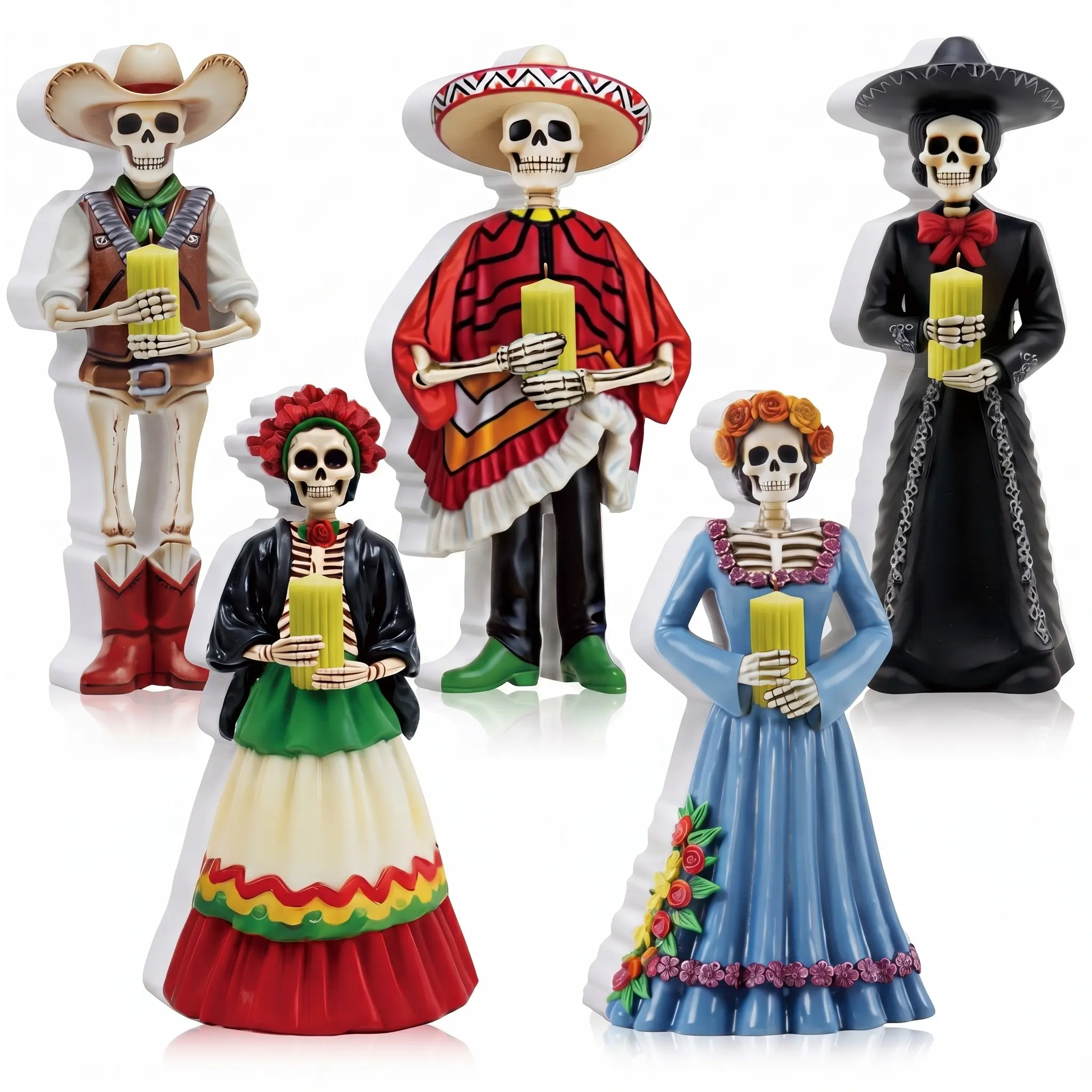 Day of the Dead Sugar Skull Decor, Dia De Los Muertos Skull Figurine, Mexican Halloween Tabletop Centerpiece Altar Decor for Home Party Room