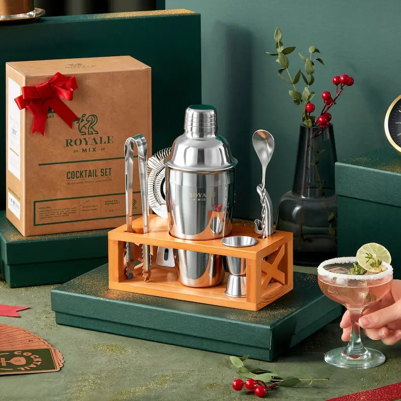 Cocktail Shaker Set with Display Stand, 11-Piece Stainless Steel Bartender Kit, Bar Set & Drink Mixer, Valentine's Day Gift for Him and Her.