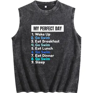 Funny 100% Cotton Sleeveless Swim Vest with Swim Schedule Graphic – Soft, Breathable, and Machine Washable Casual Round Neck for Men & Women