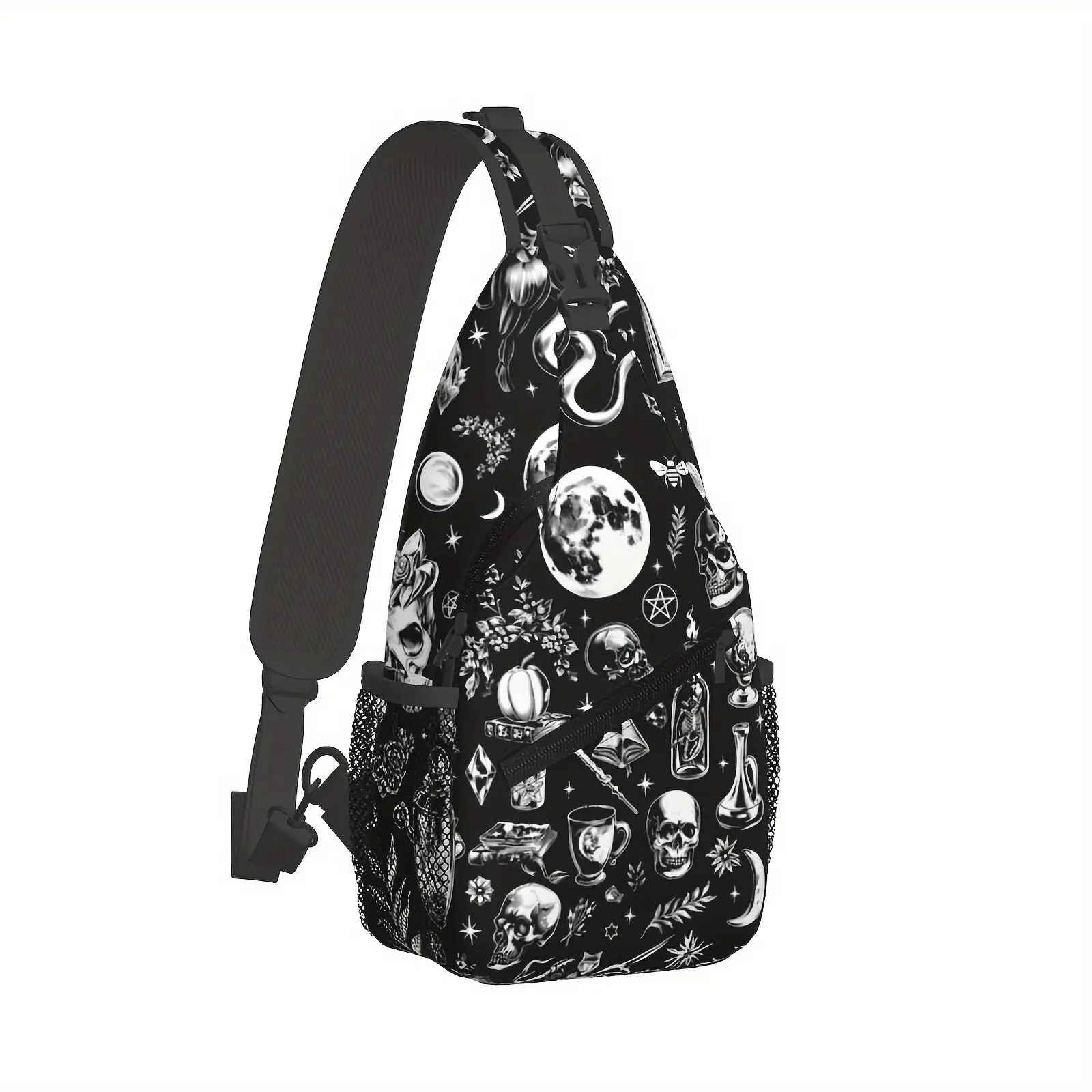 [Made in US] Crossbody Chest Bag Hiking Backpack Gothic Witch Witchcraft Shoulder Bag Folding Large Capacity Fashion Durable Can Be Used for Shopping, Work, Leisure Travel Beach Bag Fishing Backpack