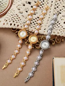 Elegant Women's Pearl Bracelet Watch, Alloy Case, Mineral Glass Dial, Quartz Movement, Casual Style, All Seasons Wear
