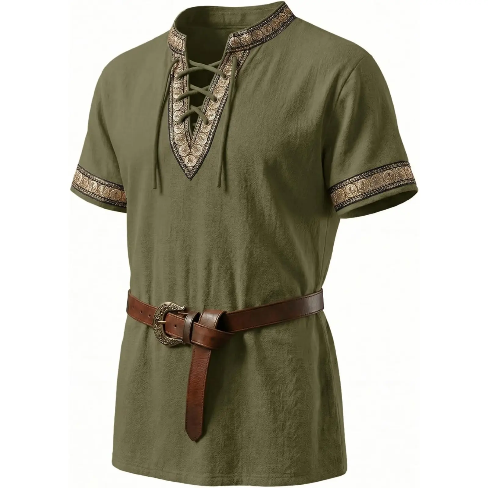 Runcati Mens Medieval Pirate Shirt Cotton Lace Up Renaissance Shirts Viking Retro Scottish Halloween Costume Tops
