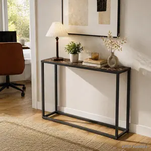 High-End Edge-Wrapped Arch Narrow Console Table, Industrial Sofa Side Table for Entrance, Rural Brown and Black, Modern Accent Table