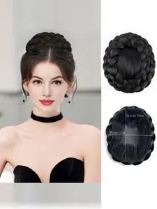 Clip-In Hair Bun Wig - Heat Resistant Synthetic Hair with Full Curly Updo Bun Suitable for Bridal Wedding Prom Cosplay, Natural Look Hairpiece for Parties, Prom Hairstyle, Easy to Maintain Volume & Curly Texture