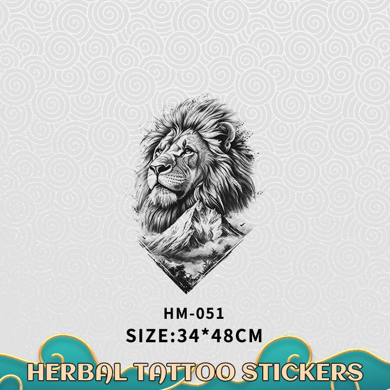 3pcs Large Men'S Tattoo Stickers Tiger, Lion, Wolf Realistic Design, Waterproof And Non-Glossy, For Back - Perfect For Parties, Daily Wear, Unique Gift Idea For Men.