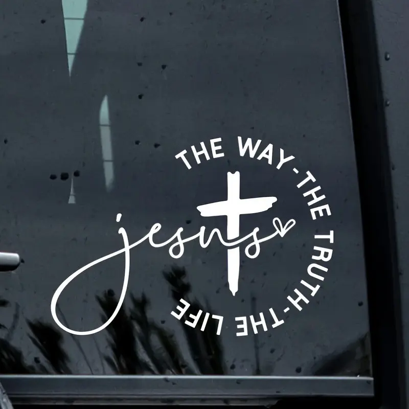 Jesus Way Christian Car Sticker, Car Decals, Cross Design with Bible Verse, 5.9 Inch Vinyl, Fade-Resistant, Self-Adhesive, Multi-Color, Mother's Day Gift, Decal for Cars