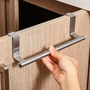 HomeDailyEss HomeDailyEss Thickened Stainless Steel Towel Holder - No-Hole Cabinet Door Hanging Rod for Bathroom and Kitchen Cabinet Hooks and Towel Rods, Over Door Towel Rail Holder, Towel Rack for Cabinet Retractable Stainless Steel Kitchen