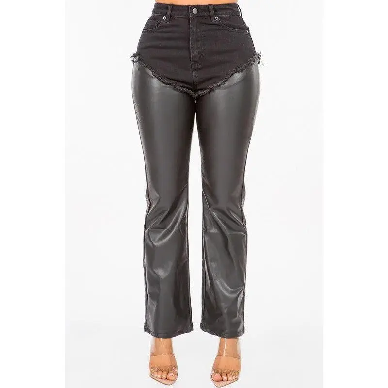 High Waist Leather Jean Pants