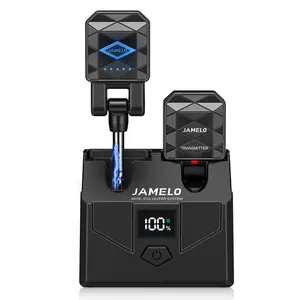 JAMELO WS-200 2.4GHz Uncompressed Signal Wireless Guitar System with Digital Power Display Charging Case, Guitar Transmitter Receiver with 4 Channels, 15H Playtime, Rechargeable Guitar Bass Jack Lead 4 Channels & 220° Rotatable for Electric Instruments