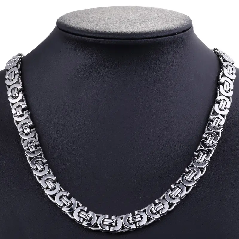 Hermah Flat Byzantine Chain Necklace Silver Color 316L Stainless Steel 11mm 8"-36" Link Jewelry for Male Men necklace