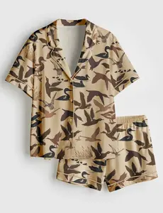 Cute Pajama Sets for Women, Duck Camouflage Design, Short Sleeve Satin Pajamas, Summer Sleepwear Set, Pajama Sets Women, Comfortable Sleeping Clothes, Fun Outdoor Sleepwear for Her