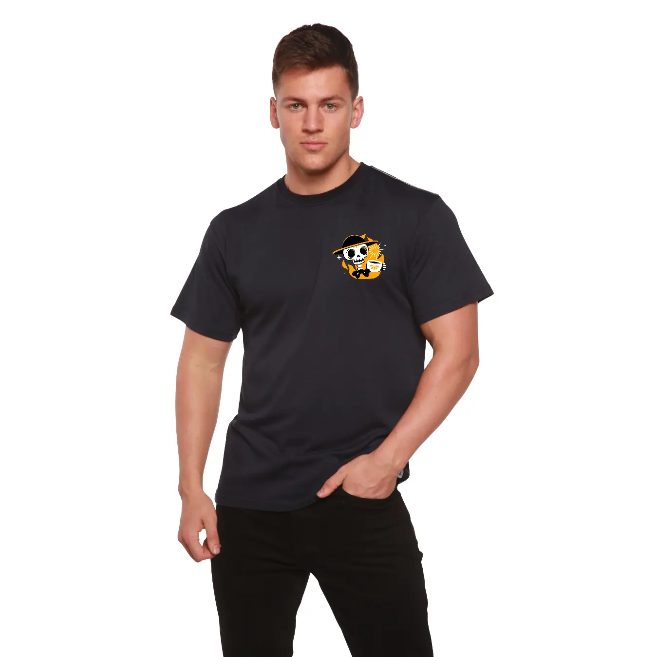 Skull with Coffee Bamboo Viscose/Organic Cotton Short Sleeve Printed T-Shirt