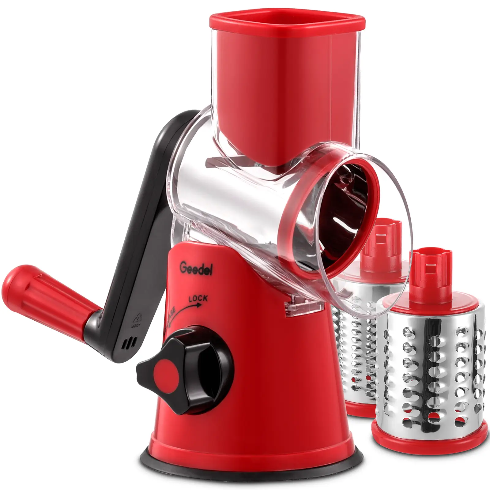 Geedel Rotary Cheese Grater with 3 Interchangeable Blades, Easy to Clean Dishwasher Safe Cheese Slicer, Well Designed Blade Vegetable Chopper for vege