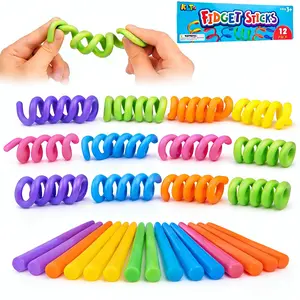 Fidget Toys Sensory Sticks for Kids: 12Pack Sensory Toys for Kids with Autism Calming – Quiet Fidgets for Classroom Must-Have – Creative Students Prizes, Fun Party Favors, Easter Basket Stuffers & Spring Break Gifts