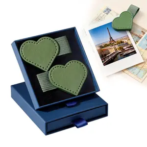 2pcs Creative PU Leather Heart-Shaped PageClips, Leather Heart Bookmarks, Cute Corner Page Marker, Mini Portable FauxLeather Bookmarks for Teachers Students Book Reading Lovers, Office Home, Book Accessories