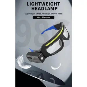 LED COB Headlight Glasses USB Rechargeable Multi-Level Brightness Water-Resistant Gesture Control for Outdoor Portable Lighting